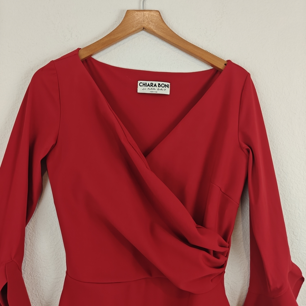 Chiara Boni La Petite RobeTrina Ruffle Sheath 3/4 Sleeve Dress Sz 8 - Picture 14 of 16